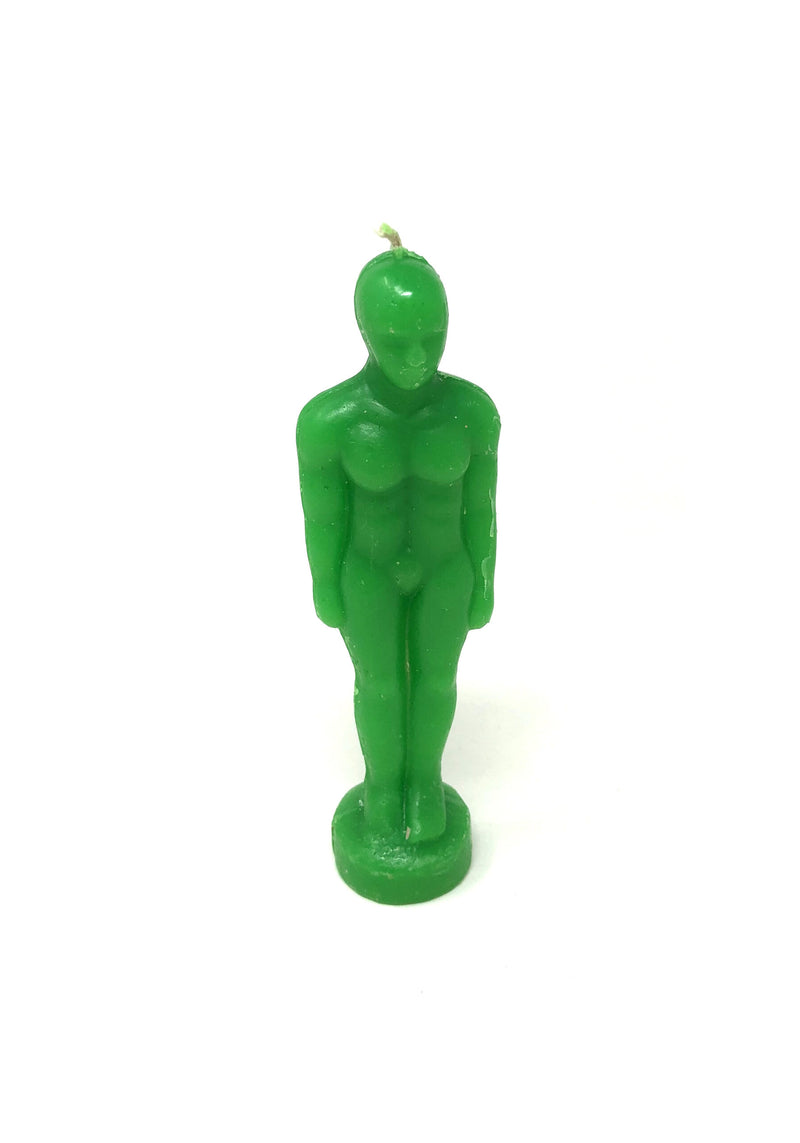Green male figurine candle 6.5 inches