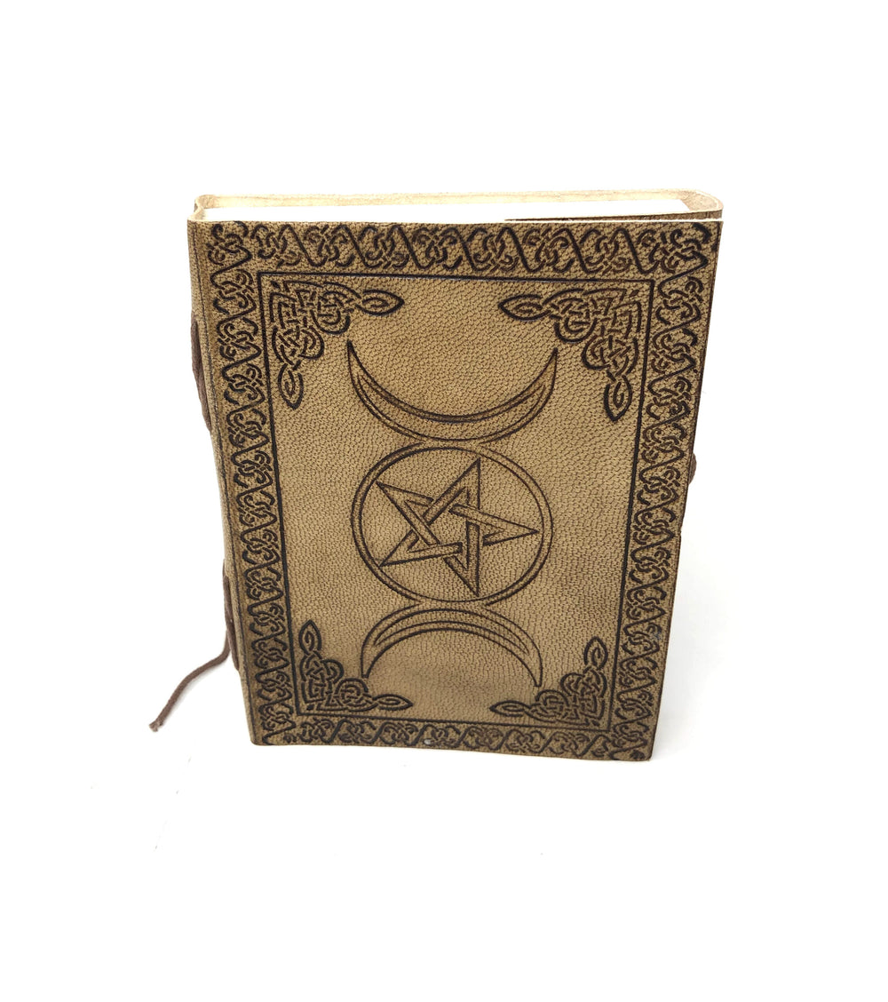 JOURNAL of Handmade paper, TRIPLE MOON PENTACLE leather cover