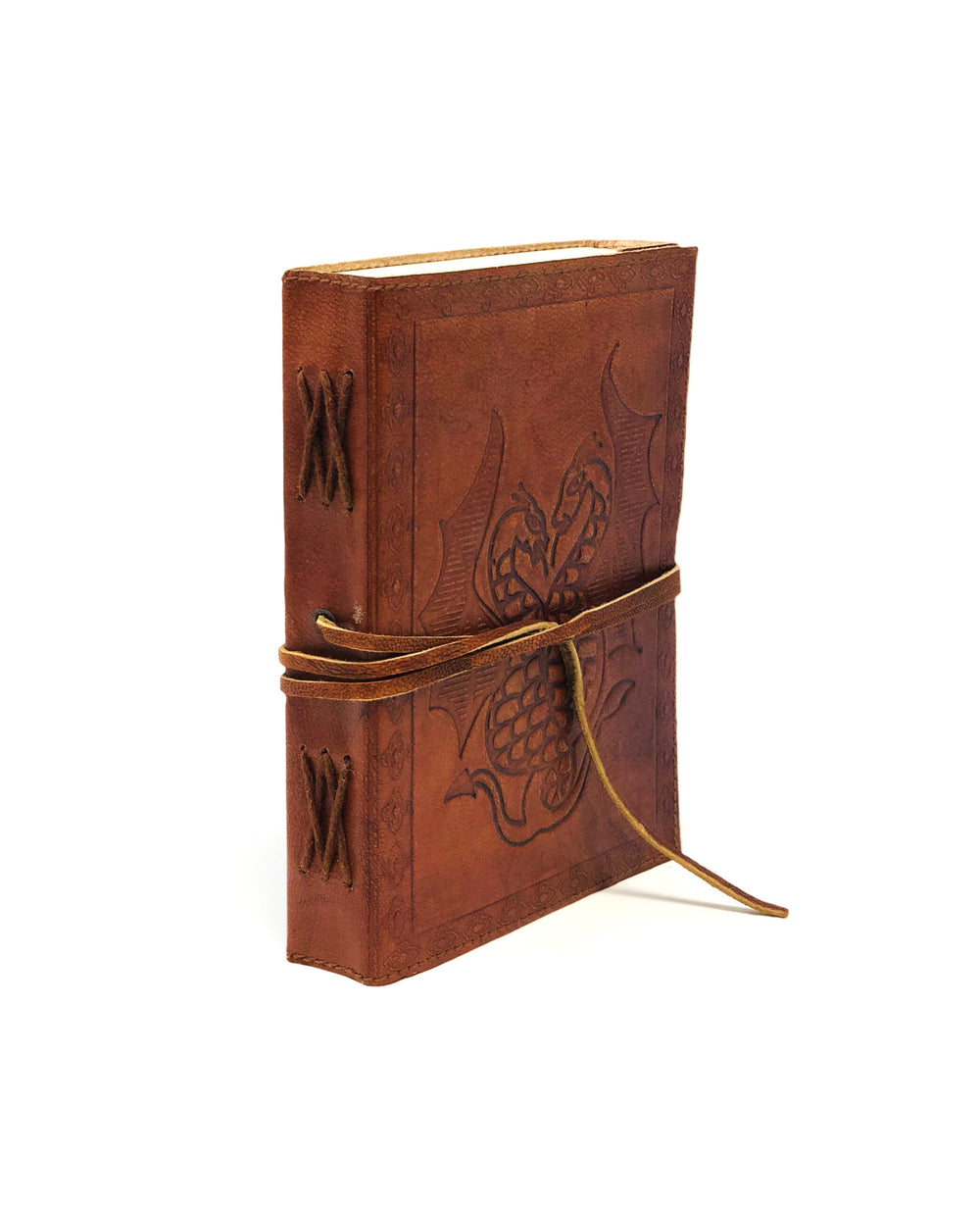 Handmade Paper Journal Leather Cover with Clasp, approx. 300 Pages, Dragons approx. 5″x7″