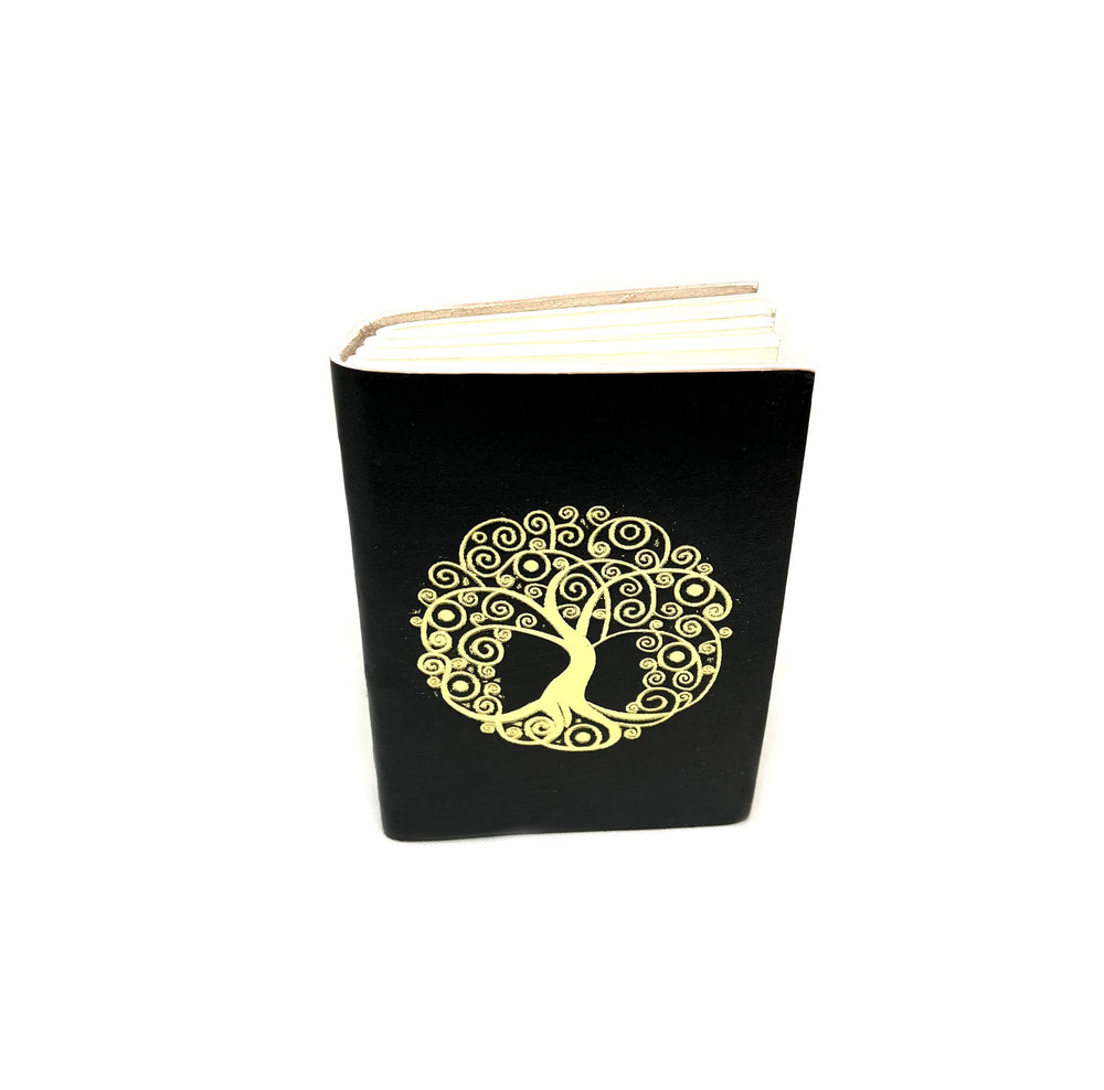 JOURNAL of Handmade paper With LEATHER COVER, tree of life with golden color