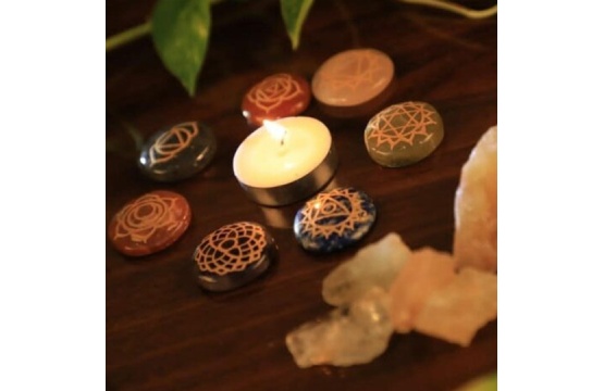 7 Chakra Stones With Engraved Symbols Set