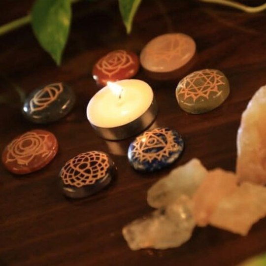 7 Chakra Stones With Engraved Symbols Set