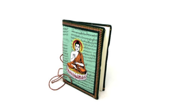 JOURNAL of Handmade paper With Buddha image COVER,, TRIPLE MOON PENTACLE