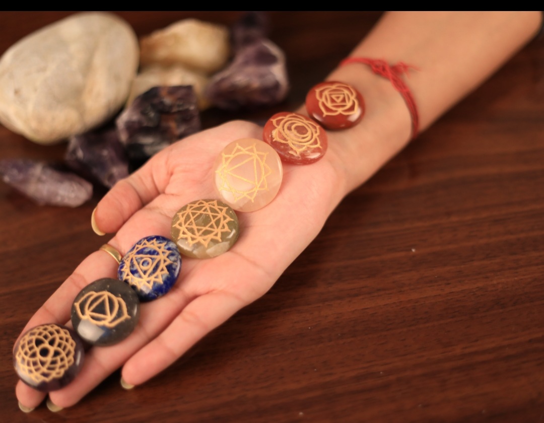 7 Chakra Stones With Engraved Symbols Set - Image 2