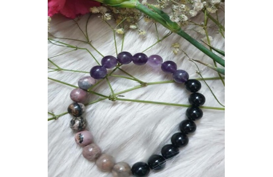 Amethyst Rhodonite Black Tourmaline bracelet