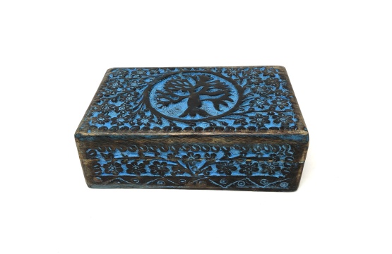 Blue Antique Wooden Storage Tree of life