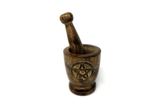 Wooden Mortar and Pestle with Pentacle