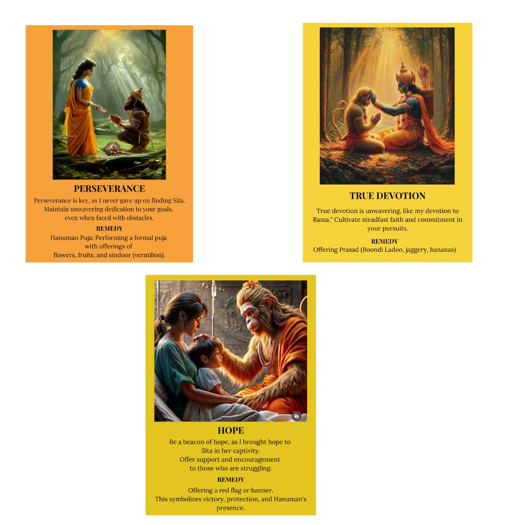 Lord Hanuman Oracle Cards Set - A 72 Full Color Cards (400gsm Thickness) Based on Lord hanuman's Life situations, Challenges & Learnings with Remedies - Image 3