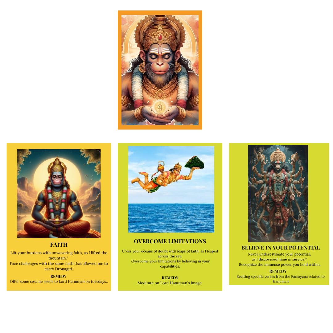 Lord Hanuman Oracle Cards Set - A 72 Full Color Cards (400gsm Thickness) Based on Lord hanuman's Life situations, Challenges & Learnings with Remedies - Image 2